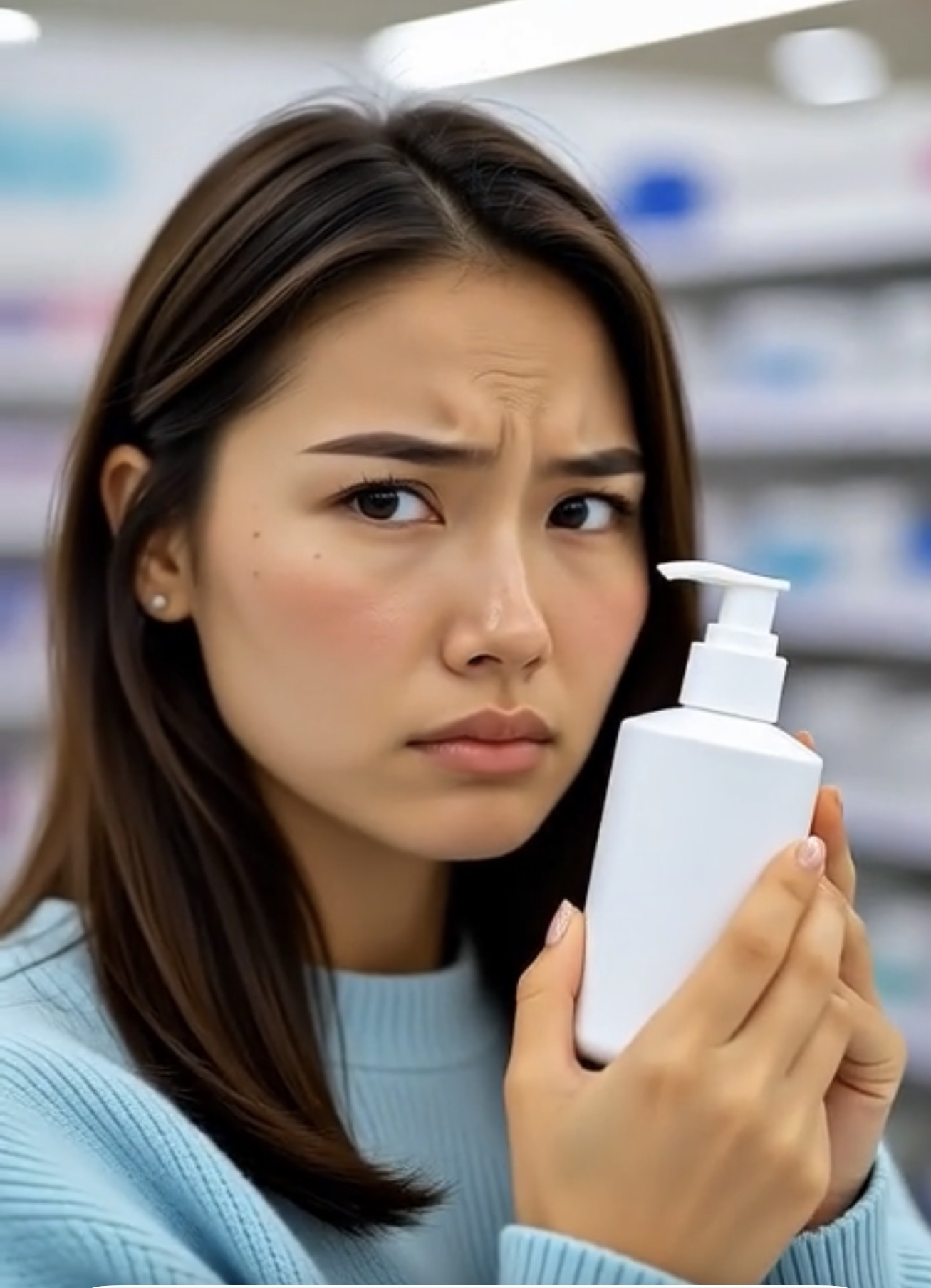 a woman holding a cleanser